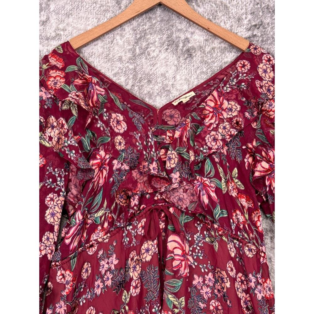 For Love & Lemons Dress Medium Womens Floral Mesh Tiered Mini Long Sleeve - Picture 2 of 8